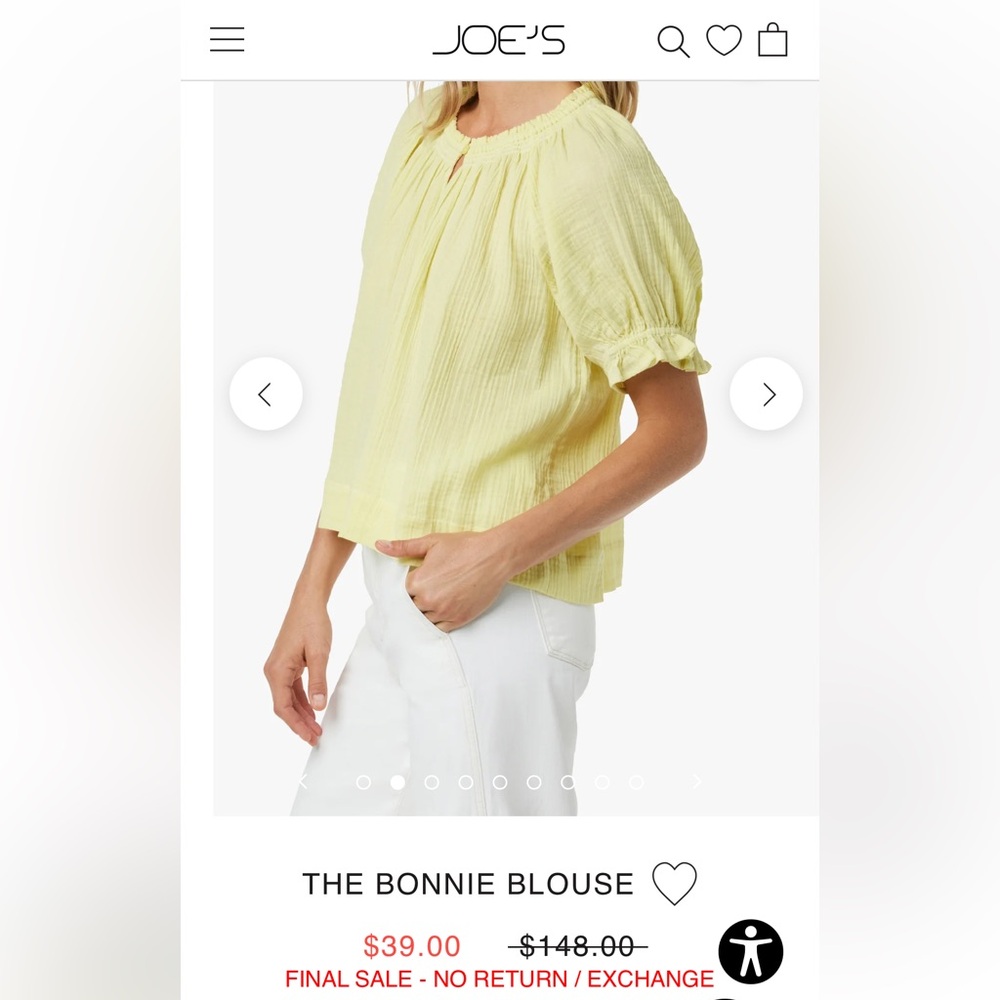 Joe's Jeans Light Yellow Blouse
